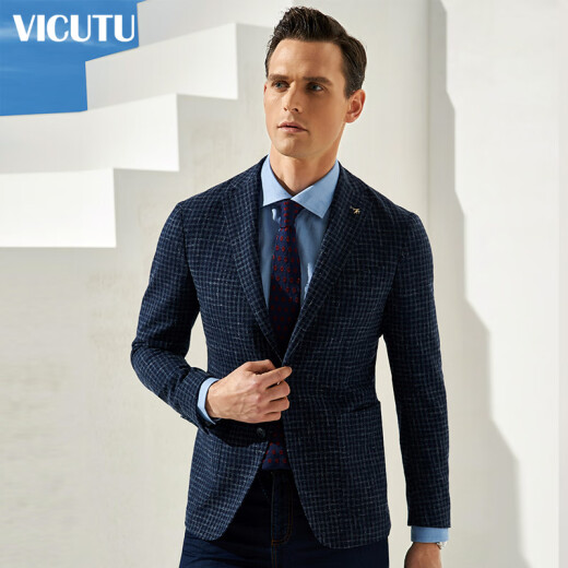 VICUTU men's single suit imported wool spring and autumn business fashion checkered suit jacket VBS18110336 blue 170/92B