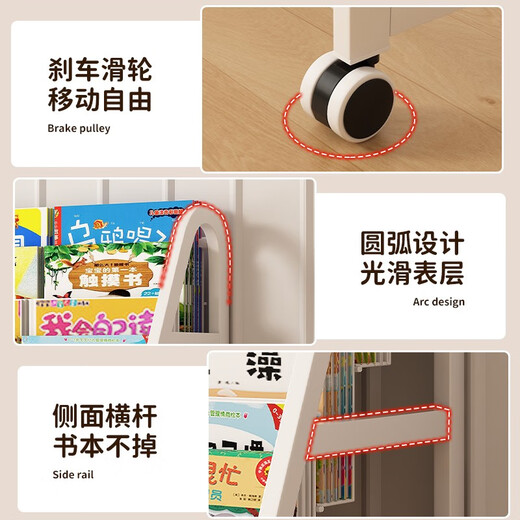 Tangneng Youpin Mobile Bookshelf Picture Book Rack Iron Storage Rack Book Toy Rack Simple Floor Standing Bookcase Bedroom Storage Rack Movable 90CM-5-Layer Bookshelf + 3 White Boxes