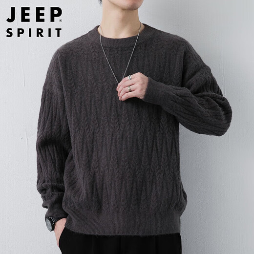 JEEP SPIRIT Jeep Sweater Men's Autumn and Winter Korean Style Sweater Men's Corrugated Sweater Bottoming Shirt Medium Gray XL