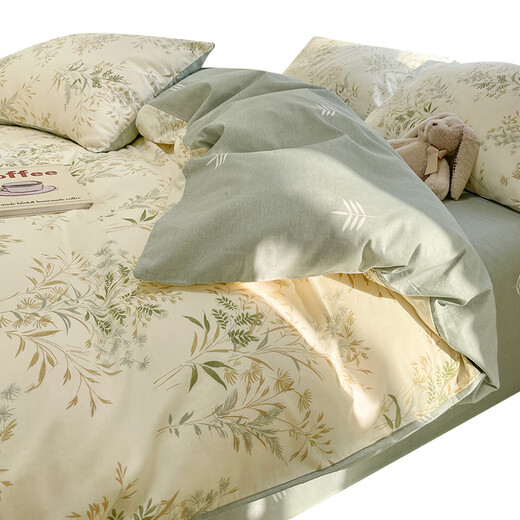 瑞琴纯棉被套单件200x230双人全棉夏季被罩床单150x200单人被单三件套 春风十里 【亲肤全棉  适合裸睡 2.0m床【床单款四件套】-适合220