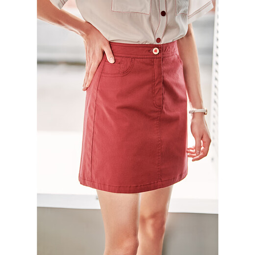 Olrain Ou Ruier summer women's high-waist slim red skirt women's retro versatile hip-covering A-line short skirt O20XB32130 S