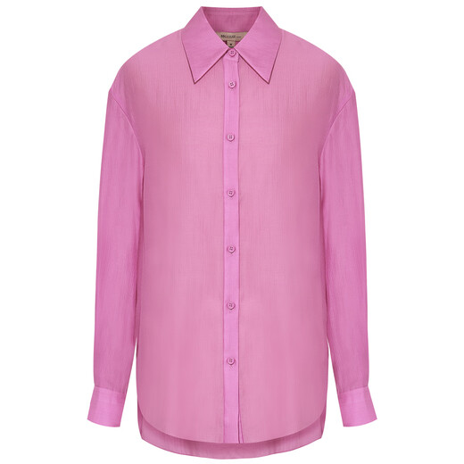 
Pink Blue Wardrobe 2024 Spring and Summer i New Tiansi Corrugated Cloud Smoke Gauze Loose Long Sleeve Shirt for Women 5A2C983 Morning Pink L