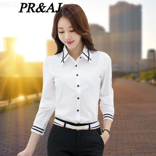 PR/AJ2021 spring and autumn new women's shirt long-sleeved professional work shirt fashionable and versatile versatile slimming age-reducing temperament top new white 4XL