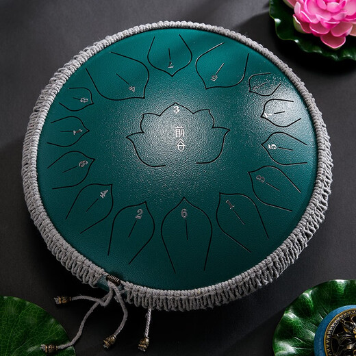 Qiangu Kongling Drum 15-Ton-Stahlzungentrommel, Farbe leere Trommel für Erwachsene und Kinder, Anfänger, Scheibentrommel, sorgenfreie Trommel, Schlaginstrument, 12 Zoll, 13 Töne, Smaragd