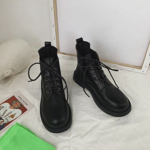 ulzzang Martin boots female British style student Korean style versatile short boots summer new ins small leather boots breathable black 36