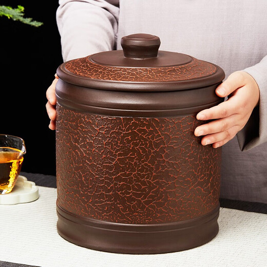 Zunhu tea cake jar Yixing purple clay tea jar large tea cake jar Pu'er white tea storage tea jar sealed awakening tea jar tree pattern seven cakes purple mud