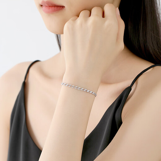 TTMIX platinum pt950 bracelet for women, light luxury platinum double layer sparkling diamond chain bracelet for wife, double layer 5.5-5.7g 17+2cm