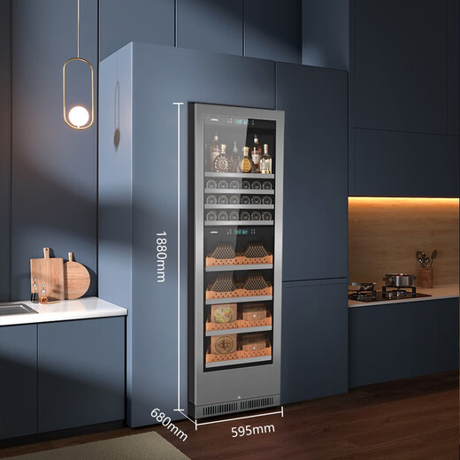 JUSTOWN dual compressor stainless steel rose gold dual temperature red wine and cigar integrated cabinet red wine cabinet for home use cigar cabinet constant temperature and humidity 1.88m dual compressor + brushed silver + wine rack + red wine cigar cabinet