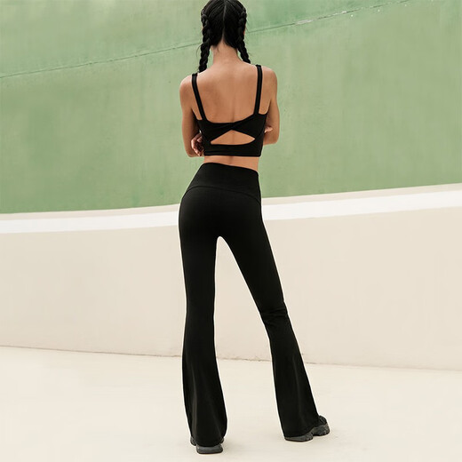 La Nikar micro-flared yoga pants for women to wear as outerwear for sports and fitness high-waisted hip pants and casual Pilates dance pants-K0803 Black XS