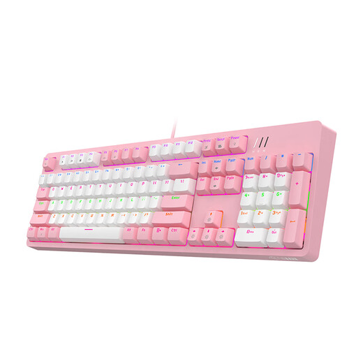 Douyu (DOUYU.COM) DKL300 mechanical keyboard, gaming keyboard, wired e-sports office, removable top cover, mixed color lighting effect, white and pink color matching, optical axis