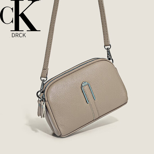 DRCK brand genuine leather crossbody bag for women 2024 new middle-aged mother first layer cowhide hand shoulder bag women's mini khaki color