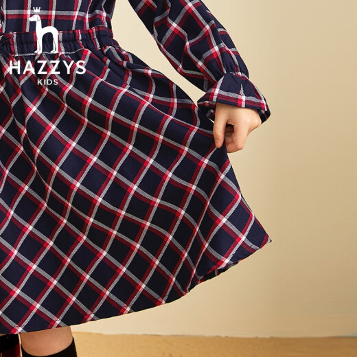HAZZYS Children's Clothing Haggis Girls Dress Children's Skirt Children's Dress Girls Plaid Skirt Spring and Autumn New Products Medium and Large Children's Plaid Long Sleeve A-Line Skirt 120cm