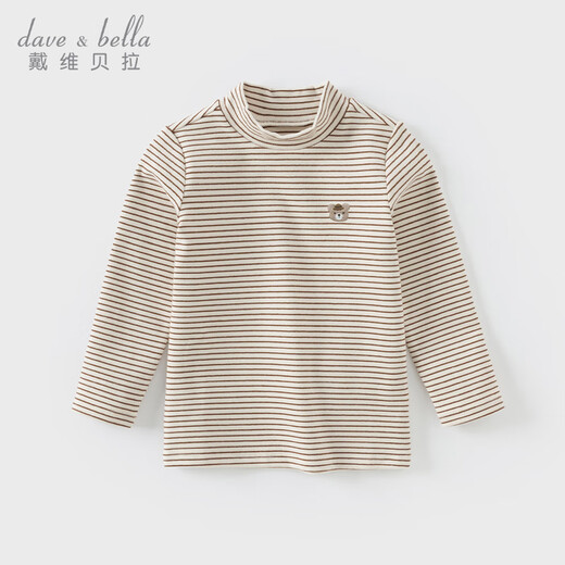 戴维贝拉（DAVE＆BELLA）秋冬新款小童条纹t恤宝宝半高领上衣男童衣服儿童长袖打底衫 杏色【DB4243492】 100 cm（建议身高90-100cm）