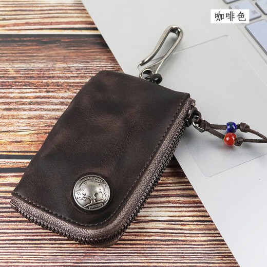 GeremenGEREMEN Handmade vegetable tanned cowhide key bag retro cow wallet multi-function key bag storage bag SG139 coffee color
