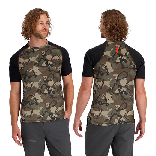 SIMMS Challenger T-shirt sun protection short-sleeved summer sun protection clothing men's lure fishing clothing T-shirt comfortable, breathable and stain-resistant black/camouflage S