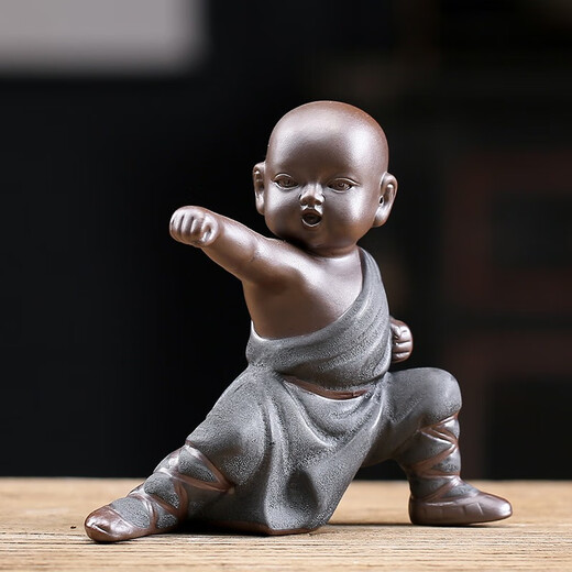 Jiuzao's creative purple sand tea pet little monk ornaments can cultivate the Zen spirit of the little novice monks tea ceremony tea play tea art tea room table decoration black gold sand-Dapeng spreads wings/CYY