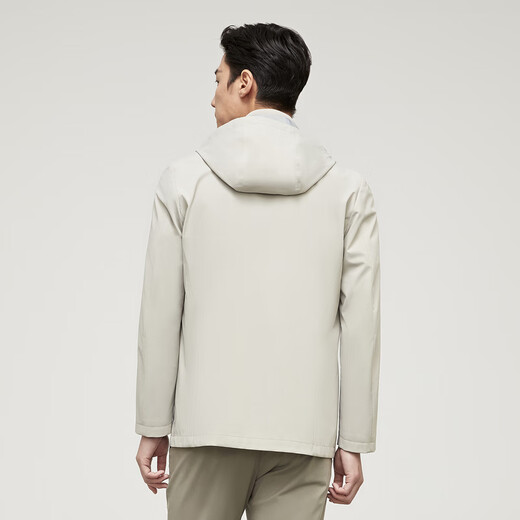 YOUNGOR windbreaker men's stand-up collar hooded removable long single windbreaker cotton durable, comfortable and breathable new product beige gray 2XL 185/104A