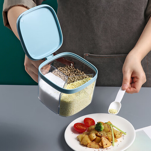 Jingling multi-grid seasoning box salt shaker three-compartment all-in-one set plastic household kitchen seasoning MSG storage box seasoning jar thickened square 3 compartments white main picture