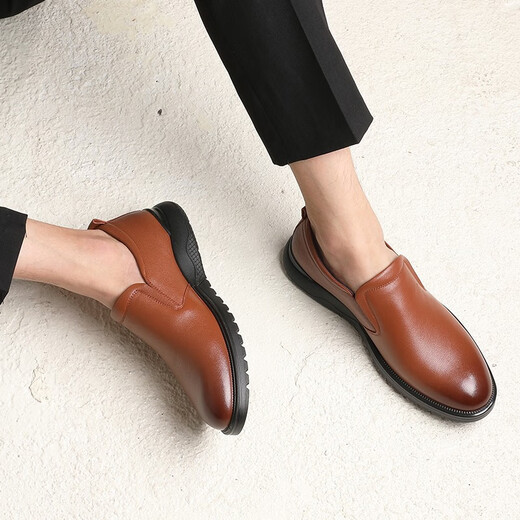 [Top-Layer-Cowide] Red Liblefly Lederschuhe Herren-Slip Business Casual Herren Schuhe weicher Sohle bequemer mittleren und älteren Vaters Schuhe mit Fleece WTA9710 Fleece Brown Sleeve 38