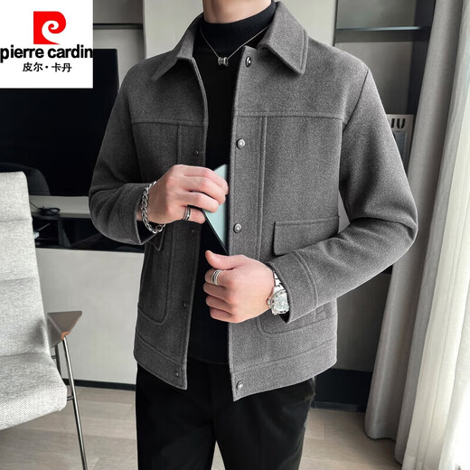 Pierre Cardin Men's Woolen Jacket 2026 New Trendy Short Jacket Top Handsome and Versatile Autumn and Winter Woolen Coat Navy Plaid L 110-125Jin Jin is equal to 0.5 kg