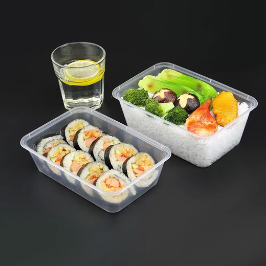 Shenfu disposable lunch box rectangular packaging box food-grade lunch box take-out fresh-keeping bowl thickened compartment fast food box with lid 1000ml square transparent 50 sets