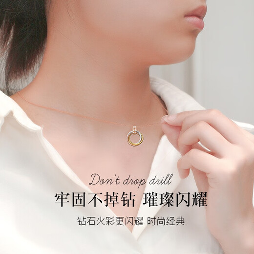 FR Retro Geometric Ring 18K Gold Color Gold Diamond Necklace Pendant Clavicle Chain Women's Simple Fashion Necklace 520 Gift 18K Gold