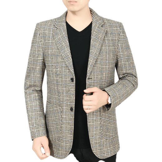 (Hohe Qualität) Herbst- und Winter-Herrenanzug in mittleren Alterszeiten Casual Daddy Anzug Plaid Jacke 702 Brown 175/88a (110-130)
