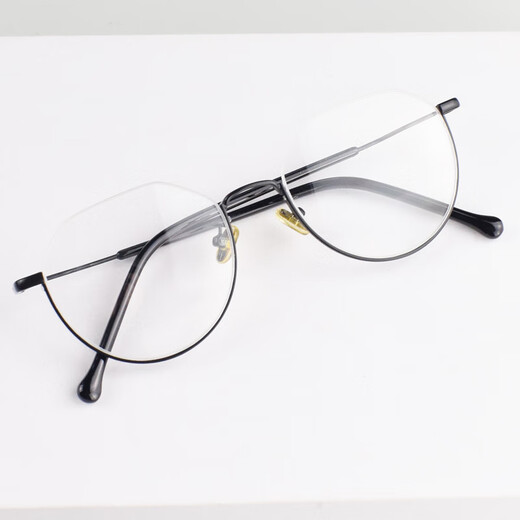 Qiyan's lower half-frame myopia glasses Korean version anime two-dimensional glasses for men and women with color-changing anti-blue light round face black flat lenses