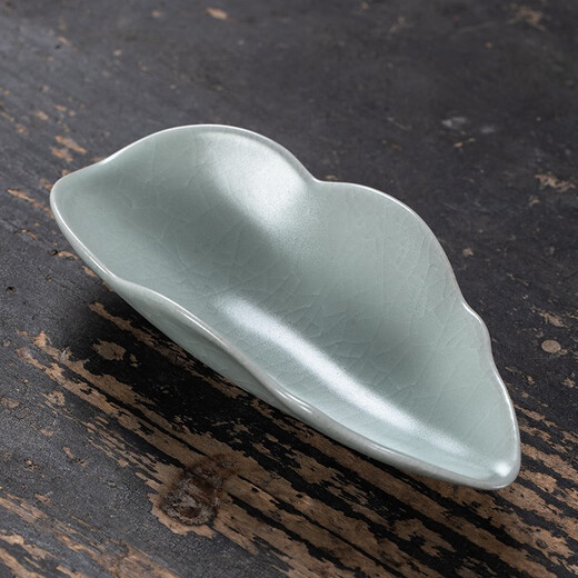 Rudao Ru Kiln Pu'er Tea Lotus Tea Art Appreciation Tea Spoon Ru Porcelain Split Japanese Tea Shovel Tea Spoon Tea Taker Can Hold Split Ru Porcelain Tea Ceremony Tea Set Accessories New Pink Green Roll Lotus Leaf Tea Plate