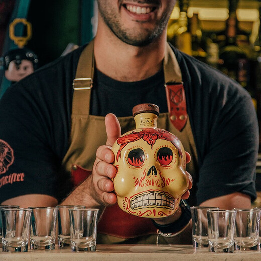 灵魂判官洋酒原装进口墨西哥龙舌兰酒灵魂判官KAH 骷髅头基酒烈酒彩绘瓶身 金龙舌兰酒 700mL 1瓶