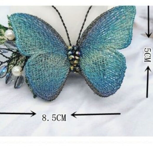 Tang Funi Hairpin Women's Back Head Horizontal Clip Embroidered Butterfly Hair Accessory Elegant Adult Hairpin Clip Half-tied Hairdress Top Clip Blue