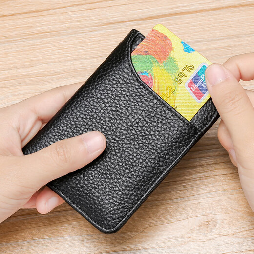 Momboska Bag Men's Leather Driver's License Cover Ultra-Thin Compact Card Holder Women's Bank Card Holder ID Cover Multiple Card Slots Black