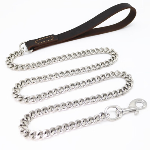 Dog leash, dog leash, dog walking leash, stainless steel dog leash, small, medium and large dog chain, border collie, husky, golden retriever, Labrador, German Shepherd Doberman, pet supplies, first layer soft leather + stainless steel, total length 150 cm, medium size (40 100) Jin Jin equal to 0.5 kg, for dogs