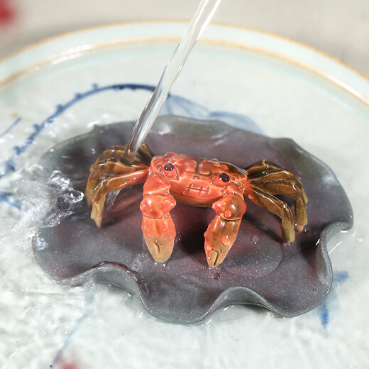 Zun Pot Tea Pet Ornaments Purple Clay Color-Changing Crabs from All Directions Can Bring Good Luck Color-Changing Crabs Lotus Leaf Green