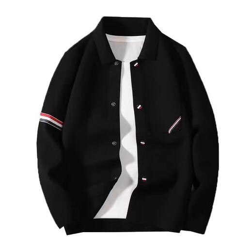 Kuraishi Kazuki Kuraishi Kazuki trendy brand classic three-stripe jacket cardigan coat men's autumn new versatile couple sweater black 2XL