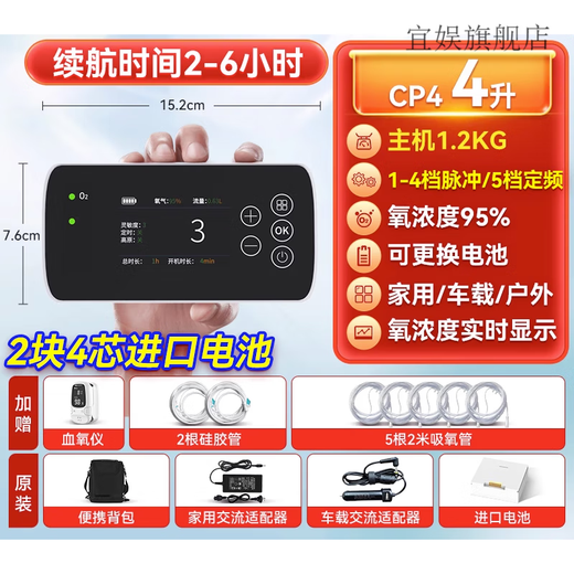 German brand Medhart portable oxygen concentrator portable small outdoor car-mounted plateau household oxygen inhaler compact 4 liters 1.5KG portable CP4 2 batteries, including free