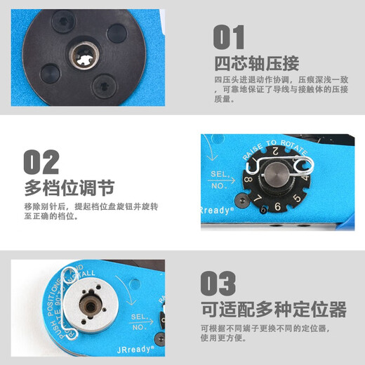JRready M22520/2-01 aviation pin cold crimping pliers American standard electrical connector terminal four-core axis point crimping standard YJQ-W1A+SK2/2 positioner
