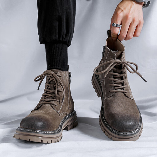 Western Region Camel Martin Boots Men's Autumn High-top Big Yellow Boots Retro Work Outfit Boots Side Zipper Locomotive American Big-toe Casual Leather Shoes Yellow 41
