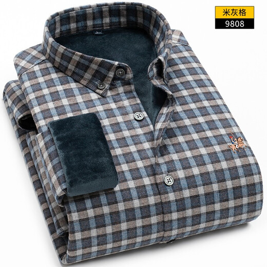 
Colombass winter plus velvet thickened warm shirt men's long-sleeved plaid shirt solid color middle-aged men's business casual pure cotton Korean style trendy shirt 9903 blue gray 40/175/L