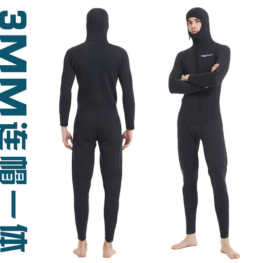 Ride ship 3MM one-piece diving suit full set long-sleeved men's deep diving swimsuit cold-proof and warm surfing diving equipment winter swimsuit black 2XL