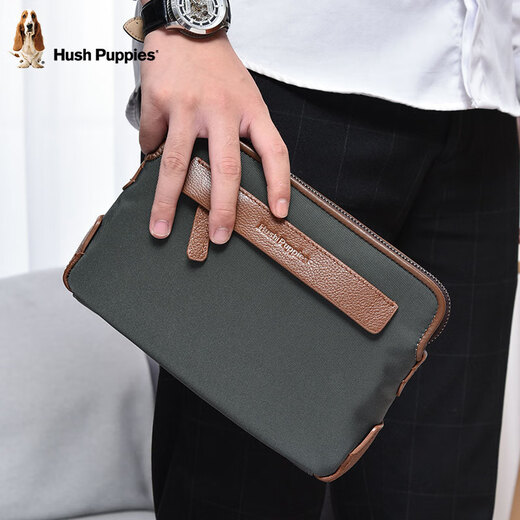 Hush Puppies Men's Handbag Casual Canvas Clutch Large Capacity Double Layer Personalized Trendy Fashion Clutch Men's Bag Large Officially Authorized Counterfeit 100% Double Zipper