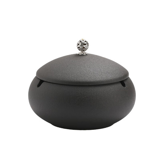 Jiaren Tiancheng ashtray fashion creative personality home living room office trend sealed self-extinguishing retro covered ceramic custom ashtray with cover-Black Zen style