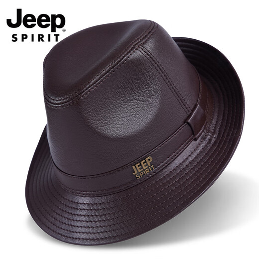JEEP SPIRIT Genuine Leather Hat Men's Autumn and Winter Jazz Hats for Middle-aged and Elderly Cowhide Gentleman Hats Shanghai Beach Hats Outdoor Dad Hats Sheepskin Black Medium Size XL (57-58cm)