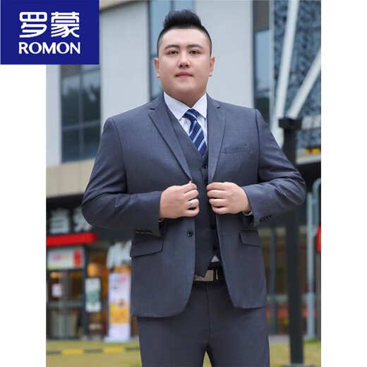 ROMON large size suit men's suit plus fat plus fat business formal suit jacket wedding dress loose black autumn gray (suit + trousers) 5XL 200 210-225Jin Jin equals 0.5 kg