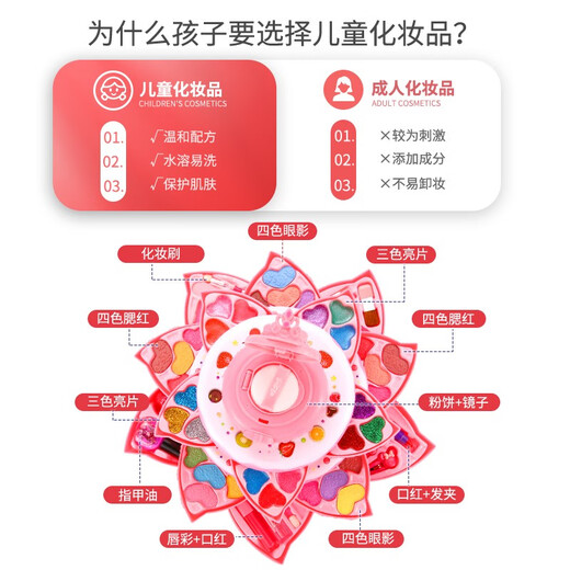 Parent-child tribe children's cosmetics toys real makeup box set makeup makeup bag play house toys girl 6-year-old gift double-layer cake beauty box 16 accessories