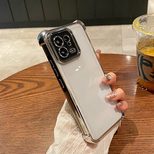 奶小鸭适用小米13手机壳 小米13保护套透明镜头全包超薄气囊防摔耐磨防尘抗指纹简约男女款 带镜头膜【白沙银】气囊防摔丨高透抗氧不黄