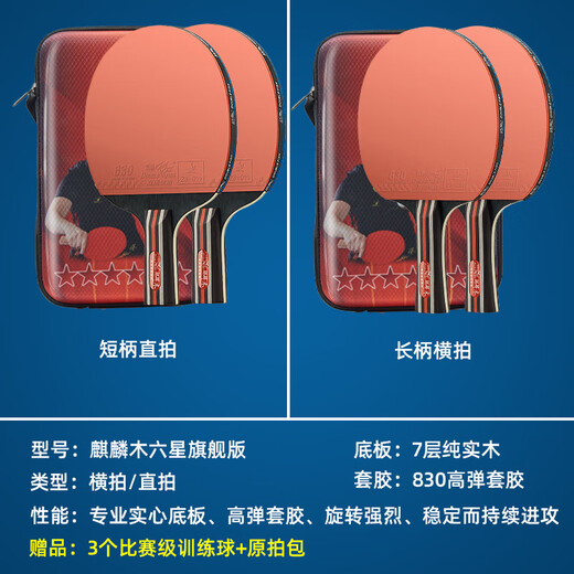 Pisces table tennis racket flagship version competition horizontal pen-hold double-sided anti-adhesive arc combined with fast attack professional table tennis racket Competition championship version 2 horizontal pen-hold shots plus ball + bag Deluxe set racket + bag + ball