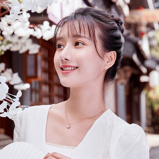 Saturday Fortune (ZLF) Sakura Drunken Series 18K Gold Earrings Women's Sakura Ear Hook Rose Gold Earrings Ready Stock