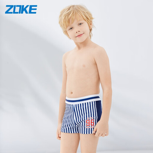 ZOKE children's swimsuit, boys' boxer swimming trunks, medium and large children's shorts, vertical stripes, comfortable digital pattern, blue and white vertical stripes 130-60-56 (12)
