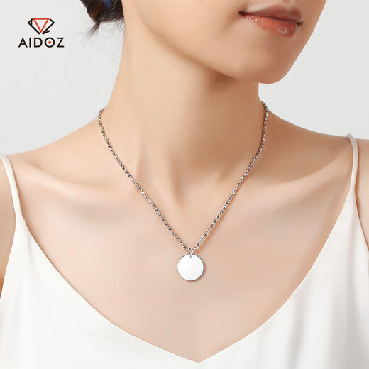 Aido Diamond pt950 platinum round plate pendant for women, platinum pendant, customizable engraved birthday gift for wife (small version diameter 15mm) 3.9-4.1 grams + delivery silver chain